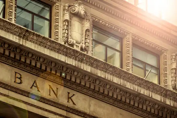 Closeup of a bank building.