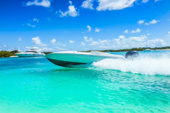 A speedboat in the Cayman Islands.