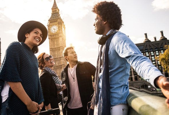 A group of tourists in London.