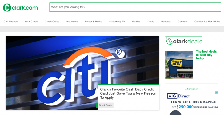 A screenshot of the Clark Howard website homepage.