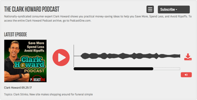 A screenshot of Clark Howard's podcast.