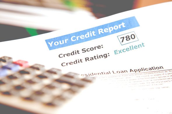Photo of a credit report showing a high score.