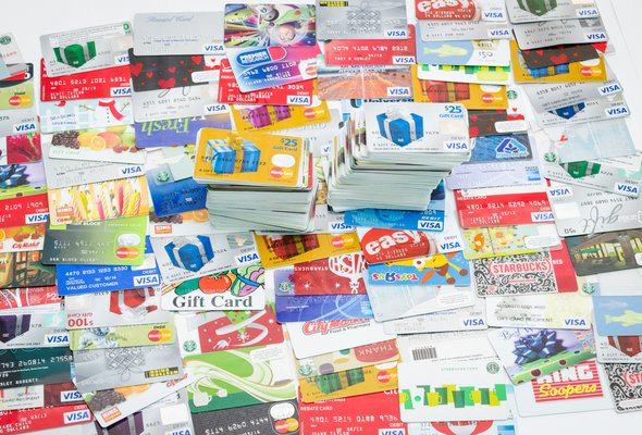 An array of gift cards.