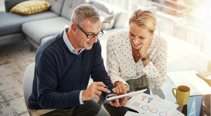 A couple calculating their required minimum distribution (RMD).