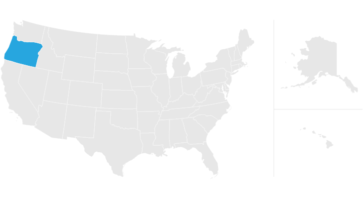 A map highlighting the state of Oregon.