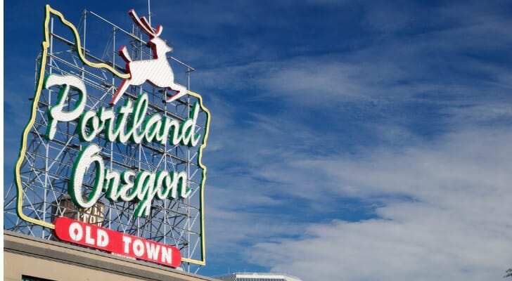A sign reading "Portland, Oregon. Old Town."