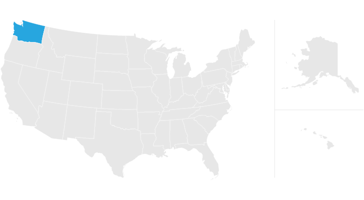 A map highlighting the state of Washington.
