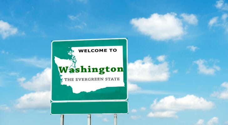 A sign welcoming travelers to the Evergreen State.