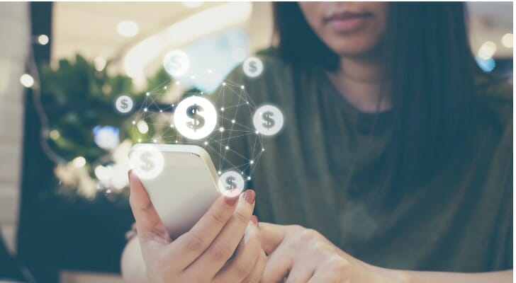A woman looks up how to close a bank account.
