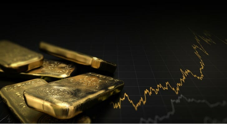 Gold bars on a stock chart showing the price action of the precious metal.