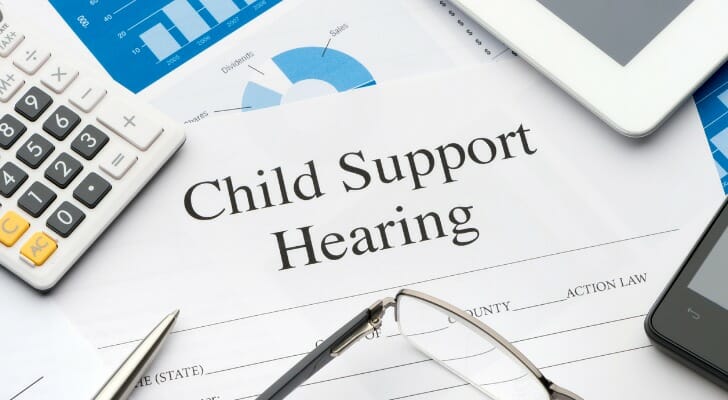 Closeup of a document for a child support hearing.