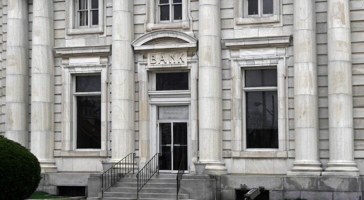 The outside of a bank.
