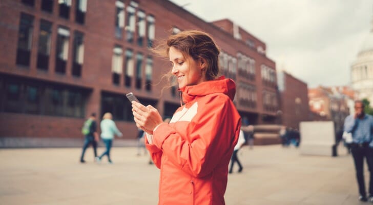 A woman using the app for a new online bank account.