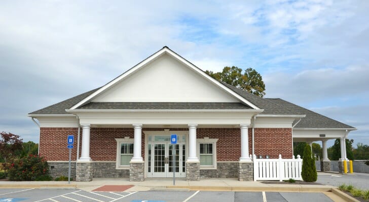 A bank branch closed for a bank holiday.