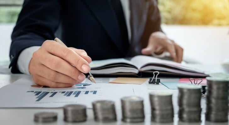 A man reviews his finances.