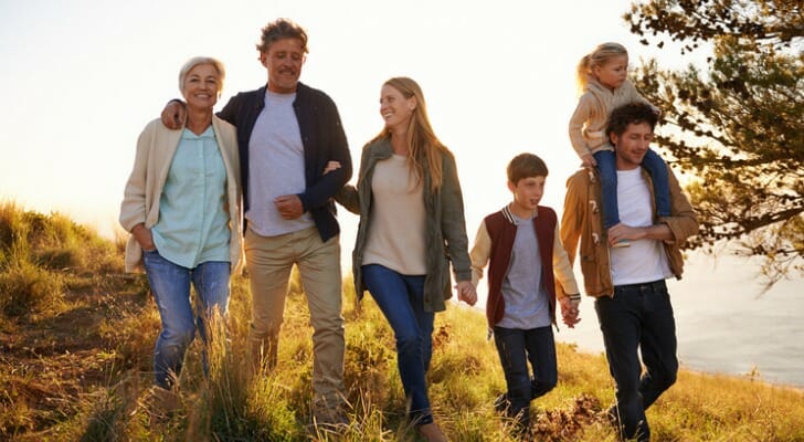 A family enjoying a hike together.