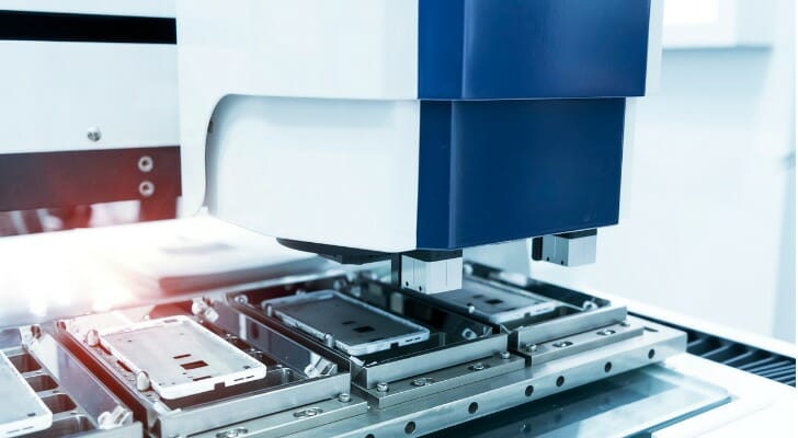 A machine in a mobile phone factory.