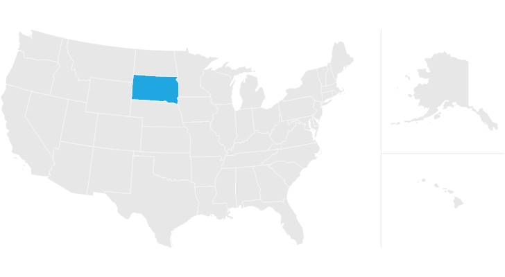 A map of the United States with the state of South Dakota highlighted.