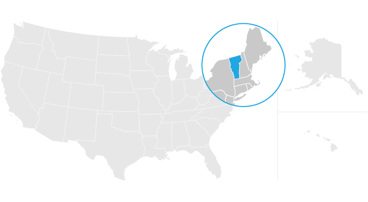 A map of the United States, with the state of Vermont highlighted.