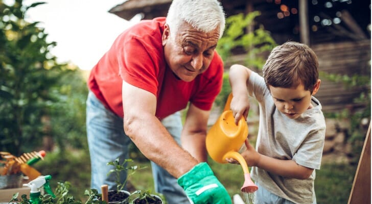 A grandfather spends time with his grandson, having just set up a spendthrift trust.