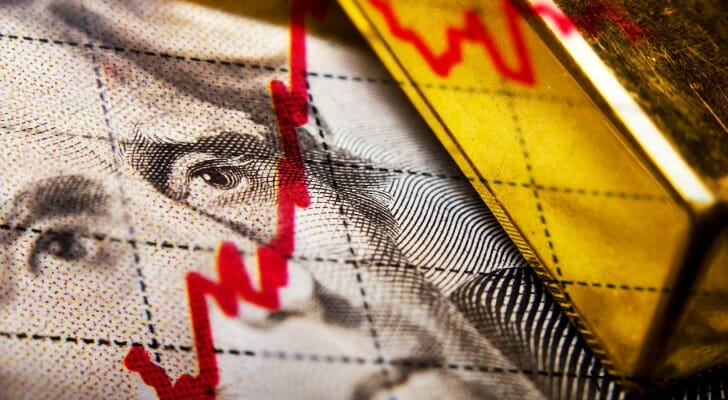 A red line representing how the value of gold is charted.