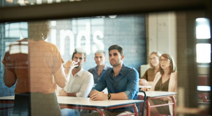 A college professor lecturing to students.