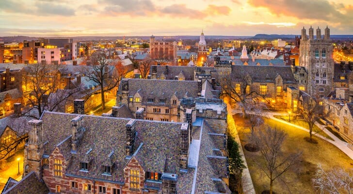 Yale University campus at dusk