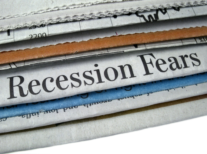 Closeup of a folded newspaper with the headline "Recession Fears."