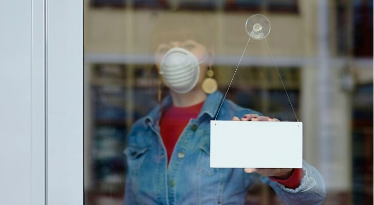 Woman in closed shop