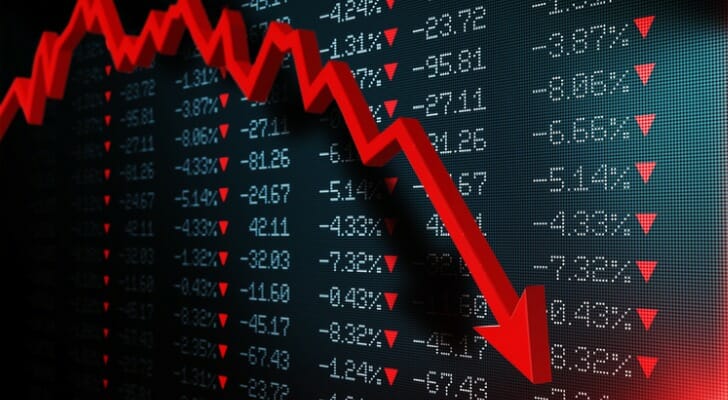 Stock chart showing plunging values