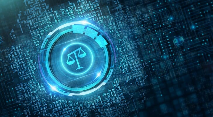 Pair of judicial scales. Every state has its own blue sky laws.