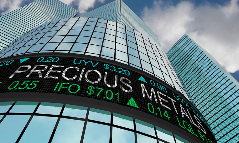 The price of precious metals on a Wall Street building.
