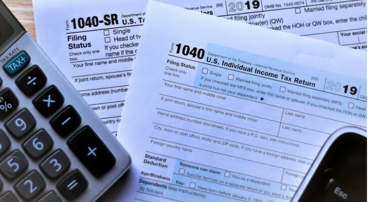 Closeup of IRS income tax form 1040.