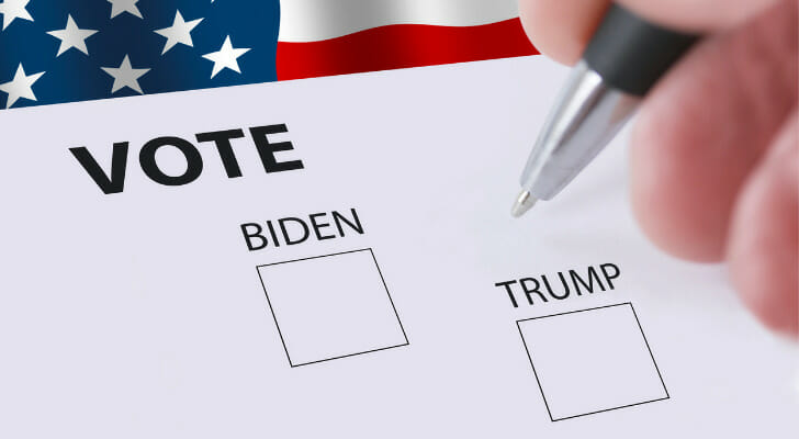 Close-up of a fake voting card: Biden vs. Trump.