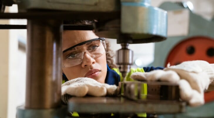 A female factory worker