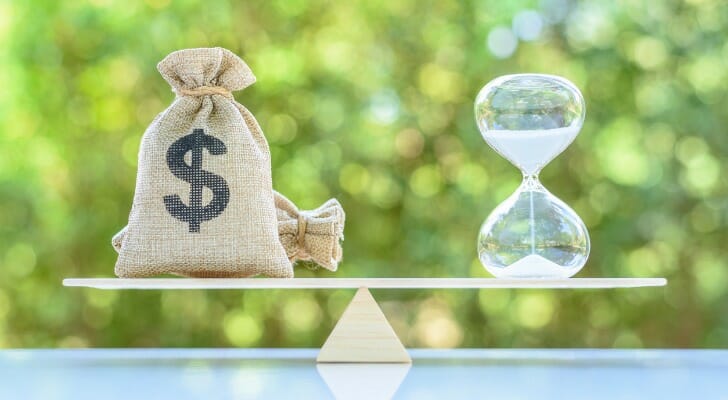 Bag of money and an hour glass