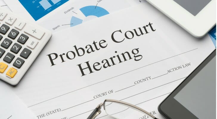 A blank probate court hearing form.