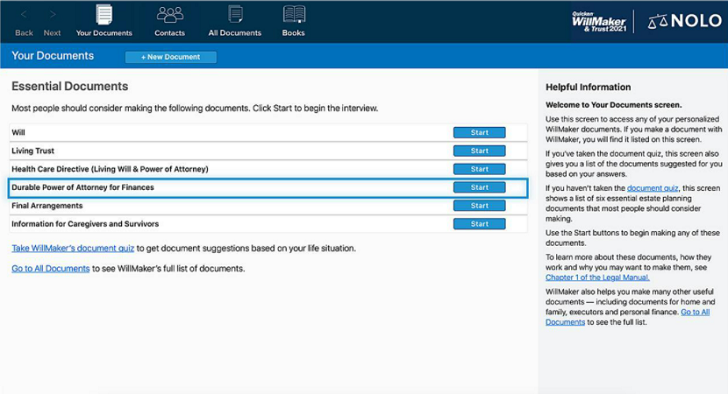 An image of the user interface for Quicken WillMaker & Trust.