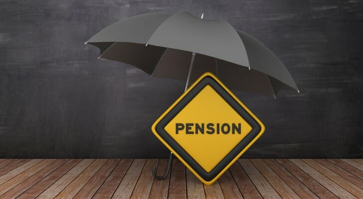 Umbrella with pension road sign