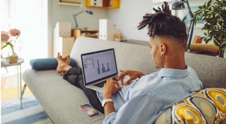 A retail investor checking his accounts