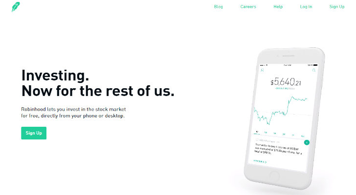 An image of the Robinhood home page.