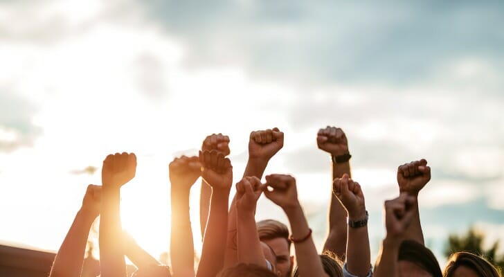 Activists raising their fists