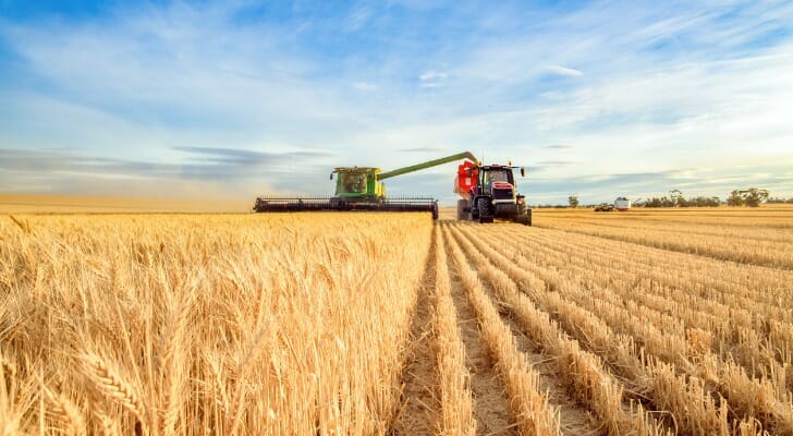 Wheat farmer's combine at work