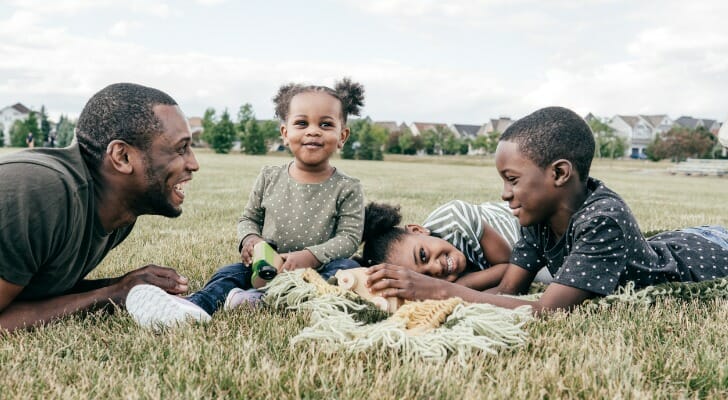 Father and children on a picnic