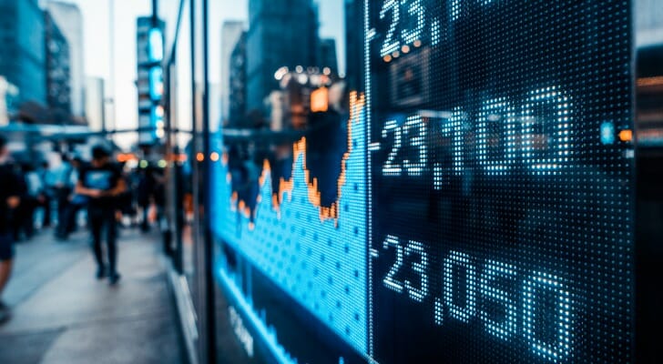 Securities prices on an outdoor digital display