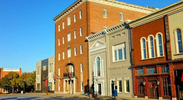 Image is a view of a street in Murfreesboro, Tennessee. SmartAsset analyzed data from various sources to identify and rank the top boomtowns in the U.S.