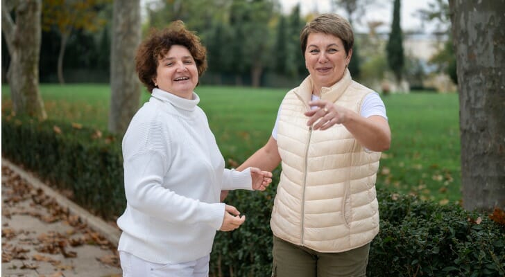 Two women enjoying their retirement at 65.