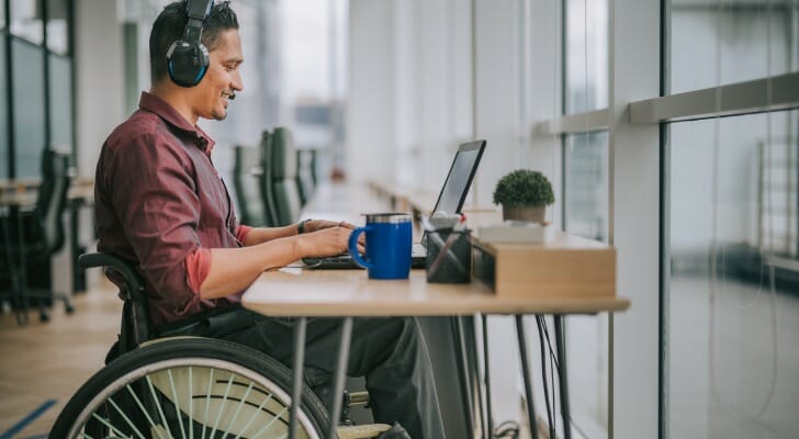 An office worker in a wheelchair.