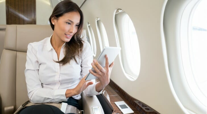 Rich woman on a private jet