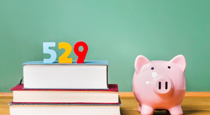 Numbered blocks depicting "529," stacked on top of books and next to a piggy bank.